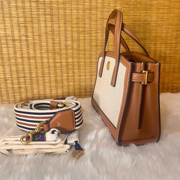 NWT TORY BURCH WALKER CANVAS MICRO SATCHEL KOBICHA - Picture 3 of 8